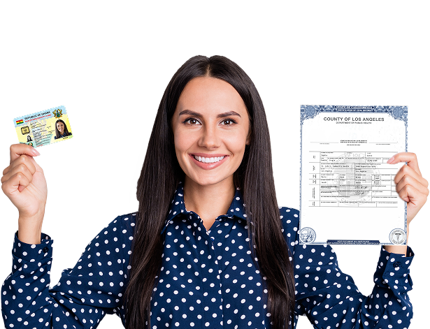 Dark hair lady holding card